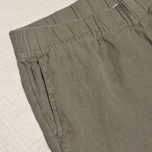 J. Jill Pure Jill L yarn-dyed linen pants olive color stretch waist w pockets - Picture 2 of 9